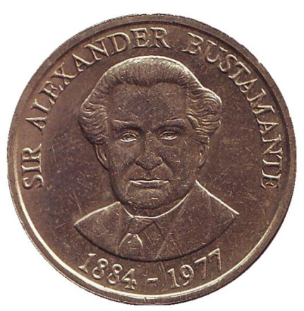 Монета 1 доллар. 1991 год, Ямайка. Александр Бустаманте - национальный герой Ямайки.