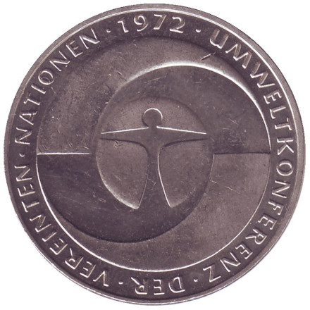Монета 5 марок. 1982 год, ФРГ. 10-летие Конференции ООН по проблемам окружающей среды.
