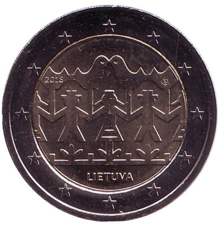 Монета 2 евро. 2018 год, Литва. Праздник песни. (Литовские песни и танцы).