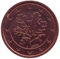 Монета 2 цента. 2003 год (J), Германия.