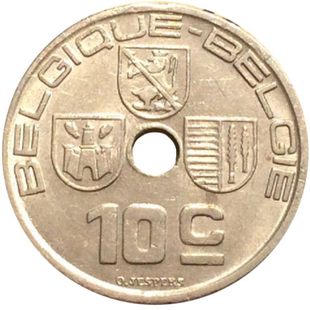 Монета 10 сантимов. 1938 год, Бельгия.