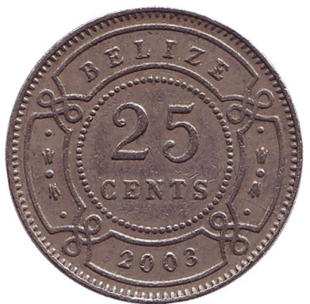 Монета 25 центов, 2003 год, Белиз.