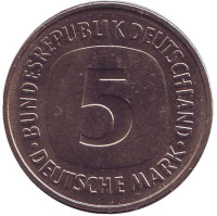 Монета 5 марок. 1978 год (F), ФРГ. UNC