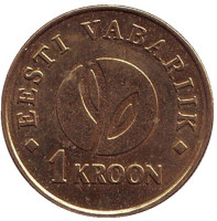 90-летие Республики Эстония. Монета 1 крона, 2008 год, Эстония. Из обращения.