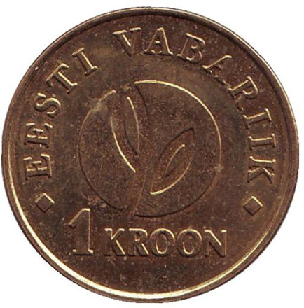 Монета 1 крона, 2008 год, Эстония. Из обращения. 90-летие Республики Эстония.