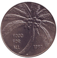Кокосовая пальма. ФАО. Монета 1 тала. 1980 год, Самоа.