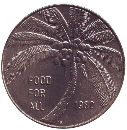 Монета 1 тала. 1980 год, Самоа. Кокосовая пальма. ФАО.