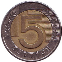Монета 5 злотых. 2010 год, Польша.