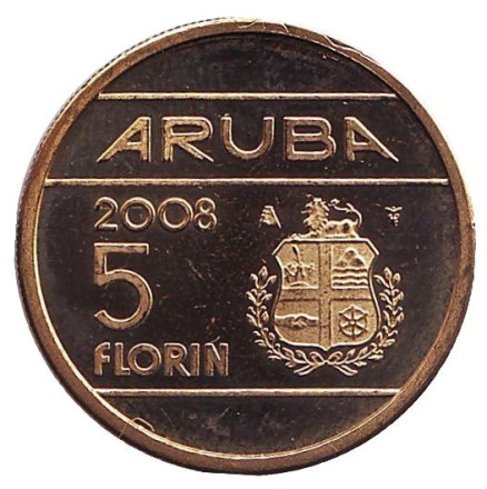 Монета 5 флоринов. 2008 год, Аруба. aUNC.