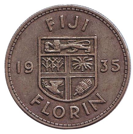 Монета 1 флорин. 1935 год, Фиджи.