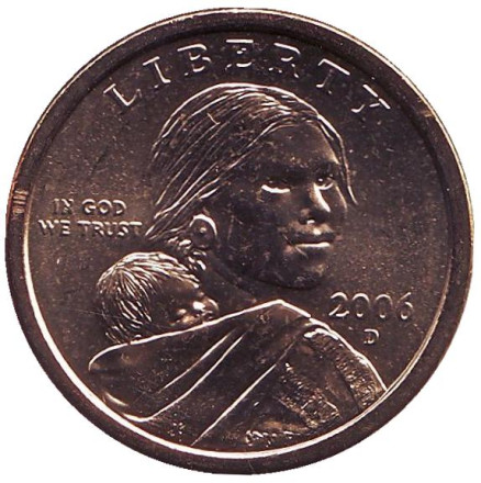 Сакагавея (Парящий орел), серия "Коренные американцы". 1 доллар, 2006 год (D), США.