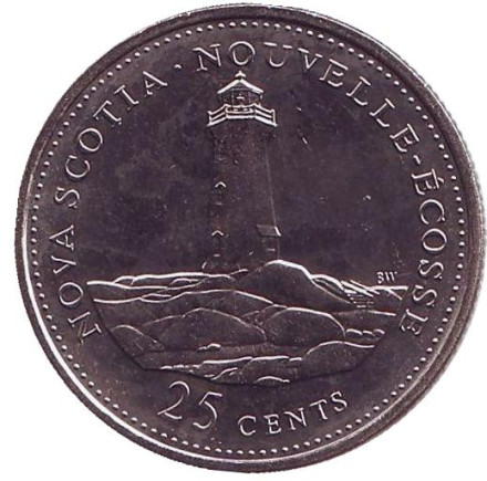 Монета 25 центов. 1992 год, Канада. Новая Шотландия. 125 лет Конфедерации Канады.