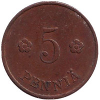 Монета 5 пенни. 1928 год, Финляндия.