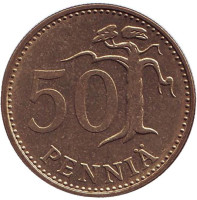 Монета 50 пенни. 1972 год, Финляндия.