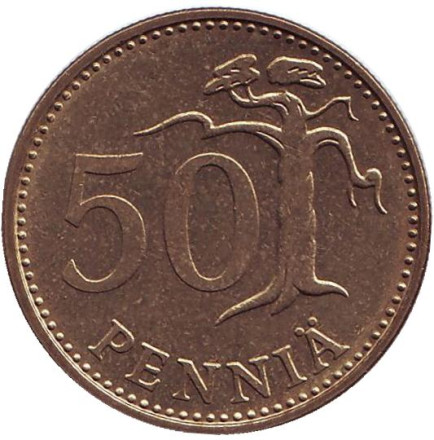 Монета 50 пенни. 1972 год, Финляндия.