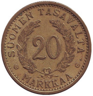 Монета 20 марок. 1935 год, Финляндия. Монета 20 марок. 1935 год, Финляндия.