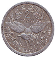 Монета 2 франка, 1995 год, Новая Каледония. Птица кагу. Монета 2 франка, 1995 год, Новая Каледония. Птица кагу.