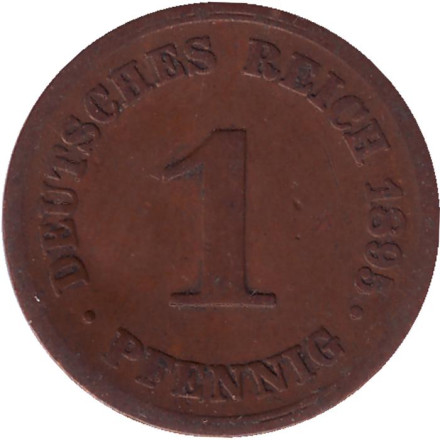 Монета 1 пфенниг. 1895 год (А), Германская империя.