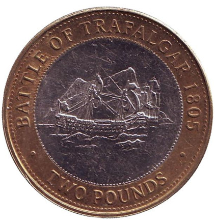 Монета 2 фунта. 2012 год, Гибралтар. Трафальгарское сражение.