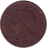 Наполеон III. Монета 5 сантимов. 1854 год (A), Франция.