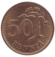 Монета 50 пенни. 1987 год (N), Финляндия. Монета 50 пенни. 1987 год (N), Финляндия.