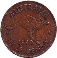 Кенгуру. Монета 1/2 пенни. 1942 год, Австралия. (I)