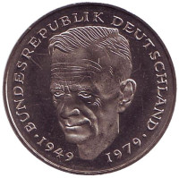 Курт Шумахер. Монета 2 марки. 1983 год (G), ФРГ. UNC.