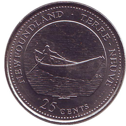 Монета 25 центов. 1992 год, Канада. Ньюфаундленд и Лабрадор. 125 лет Конфедерации Канады.