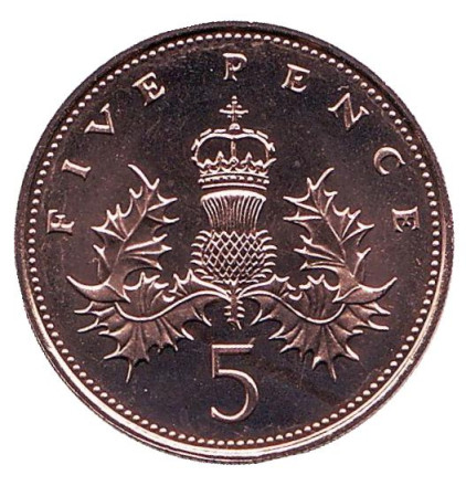 Монета 5 пенсов. 1983 год, Великобритания. BU.