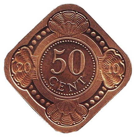 Монета 50 центов. 2010 год, Нидерландские Антильские острова. BU.