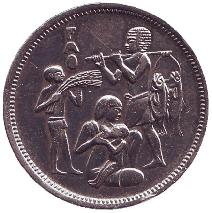 Монета 10 пиастров. 1975 год, Египет. Из обращения. ФАО.