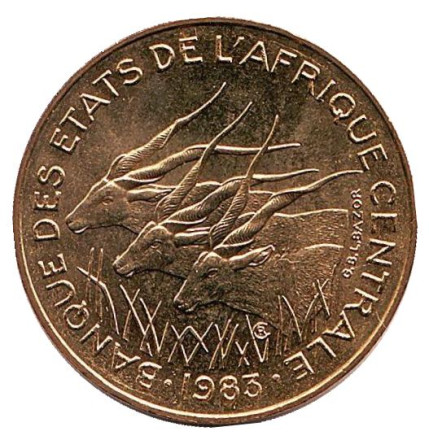 Монета 10 франков. 1983 год, Центральные Африканские Штаты. UNC. Африканские антилопы. (Западные канны).