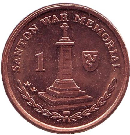 Монета 1 пенни. 2007 год, Остров Мэн. (AA). UNC. Военный мемориал в Сантоне.