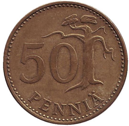 Монета 50 пенни. 1974 год, Финляндия.