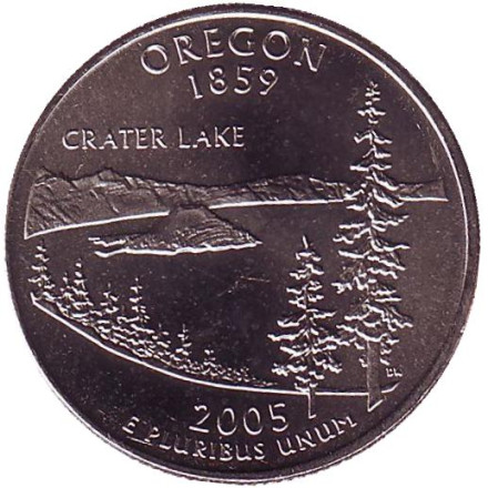 Монета 25 центов (D). 2005 год, США. Орегон. Штат № 33.