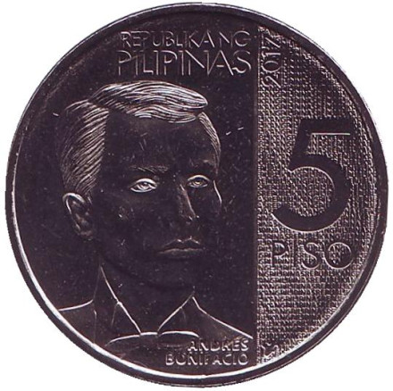 Монета 5 песо. 2017 год, Филиппины. 120 лет со дня смерти Андреса Бонифасио.