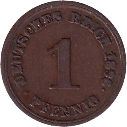 Монета 1 пфенниг. 1896 год (Е), Германская империя.