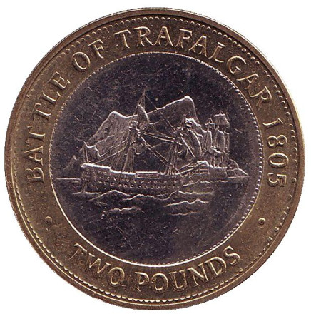 Монета 2 фунта. 2013 год, Гибралтар. Трафальгарское сражение.