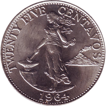 Монета 25 сентаво. 1964 год, Филиппины. UNC.