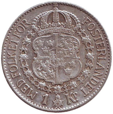 Монета 1 крона. 1936 год, Швеция. Густав V.