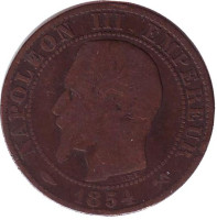 Наполеон III. Монета 5 сантимов. 1854 год (B), Франция.