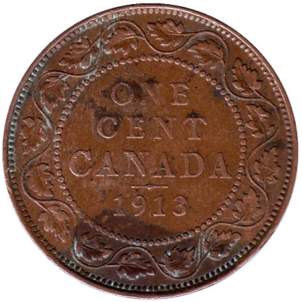 Монета 1 цент. 1913 год, Канада.