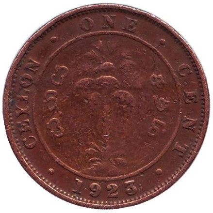 Монета 1 цент. 1923 год, Цейлон.