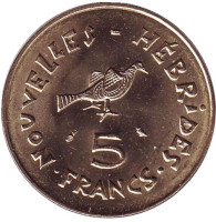 Птица Фрегат. Монета 5 франков. 1970 год, Новые Гебриды.