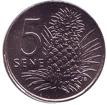 Монета 5 сене. 2000 год, Самоа. Ананас.