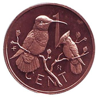 Монета 1 цент. 1973 год, Британские Виргинские острова. Колибри.