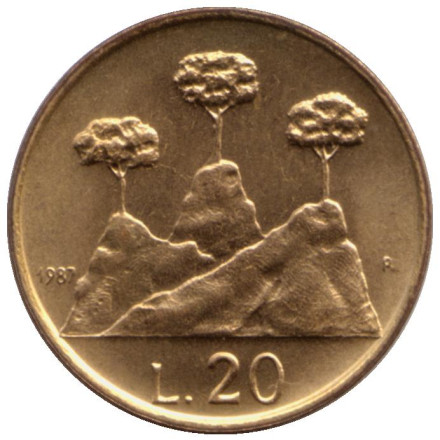 Монета 20 лир. 1987 год, Сан-Марино. 15 лет с момента возобновления чеканки.