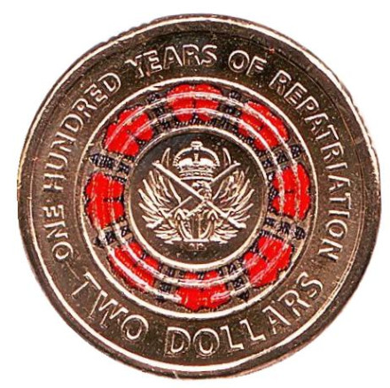 Монета 2 доллара. 2019 год, Австралия. 100 лет репатриации.
