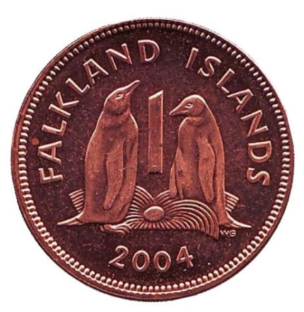 Монета 1 пенни. 2004 год, Фолклендские острова. UNC. Субантарктические пингвины.