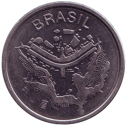 Монета 50 крузейро. 1985 год, Бразилия. Карта Бразилии.